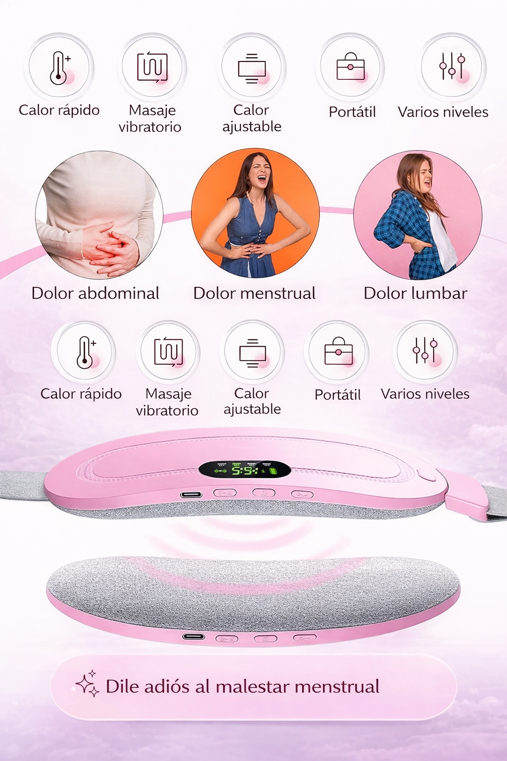 🌸 RELAXBELT™ - ¡ALIVIA CÓLICOS CON CALOR Y MASAJE TERAPÉUTICO!